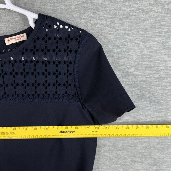 Brooks Brothers Red Fleece Womens XL Navy Eyelet Lace Yoke Shift Dress Stylish - Picture 10 of 15